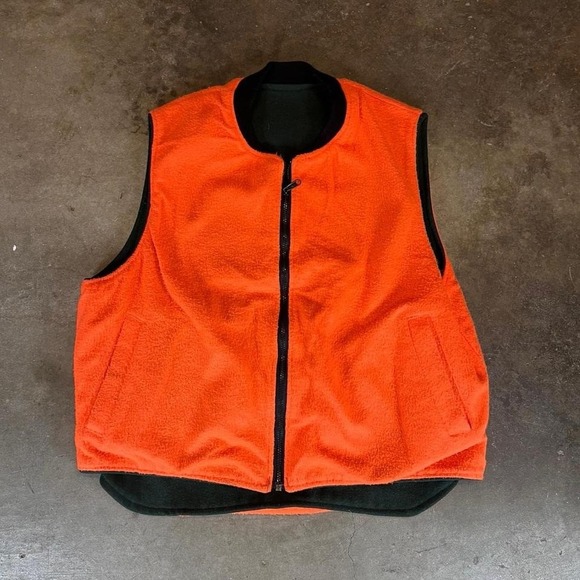 Vintage 90s hunting Green and orange reversible fleece lined vest - Picture 4 of 7